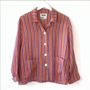 FLAX Multi Color Stripes Button Up Shirt Jacket Shaket Small Linen